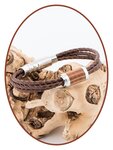 JB Memorials Edelstalen RVS / Leren Heren As Armband  'Oak Wood' met vulschroef - PP002A