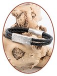 JB Memorials Edelstalen RVS / Leren Vingerafdruk (As) Armband met vulschroef - ZAS014X