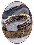 JB Memorials Edelstalen RVS / Leren (As) Kralen Armband met vulschroef - ZAS014KL