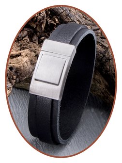 JB Memorials Edelstalen RVS Special Lederen Gedenk (As) Armband - ZAS057