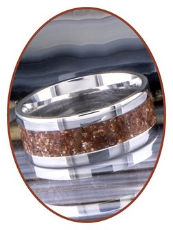 JB Memorials Edelstalen As Ring 'Versteend Hout' 6/8mm breed - CRA025