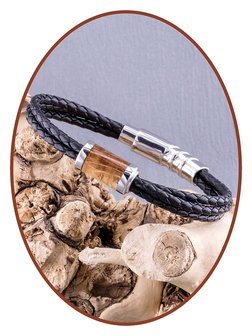 JB Memorials Edelstalen RVS / Leren Heren As Armband  &#039;Oak Wood&#039; met vulschroef - PP002A