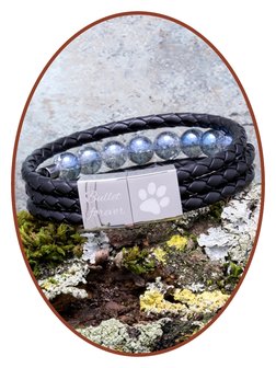 JB Memorials Edelstalen RVS / Leren (As) &#039;Blue Crackle&#039; Kralen Armband met vulschroef - ZAS014BG