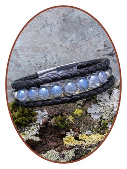 JB Memorials Edelstalen RVS / Leren (As) &#039;Blue Crackle&#039; Kralen Armband met vulschroef - ZAS014BG