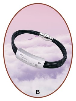 JB Memorials Edelstalen RVS / PU Leren Graveer (As) Armband met vulschroef - IM001