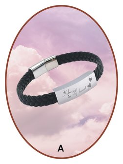 JB Memorials Edelstalen RVS / PU Leren Graveer (As) Armband met vulschroef - IM001