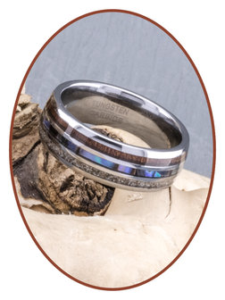 JB Memorials Exclusive Natureline Wood / Abalone Shell Tungsten As Ring - WR006