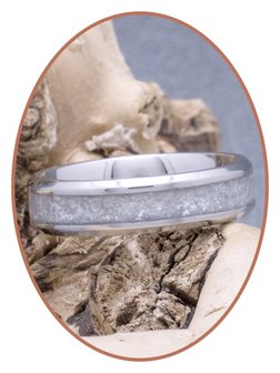 JB Memorials Edelstalen Gekleurde As gedenk Ring &#039;Silver White&#039; 6/8mm breed - CRA004SW