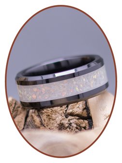 JB Memorials Speciale Keramische Zirkonium Crematie As Ring Wit Opaal - 6 of 8mm Breed RB141W