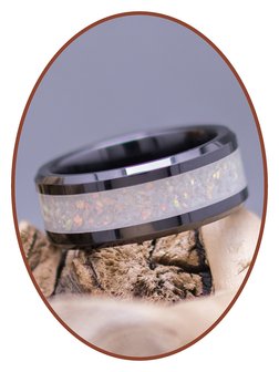 Crematie As Ring - Wit Opaal - 6 of 8mm Breed - RB141W-4M2B