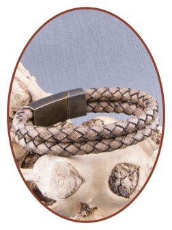 JB Memorials Edelstalen RVS Vintage Bronze Lederen As Armband - ASB024E