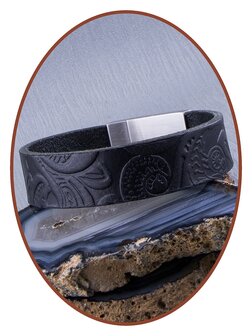 JB Memorials Edelstalen RVS Lederen &#039;Floral&#039; Gedenk (As) Armband (2 kleuren leer leverbaar) - ZAS062