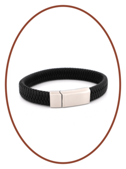 Edelstalen RVS Lederen As Armband 14mm - ASB041-A