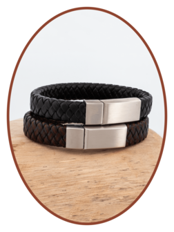 Edelstalen RVS Vintage Lederen As Armband 13mm - ASB024L-A