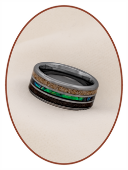 JB Memorials Exclusive Natureline Abalone Shell Tungsten As en Haar Ring - WR007H