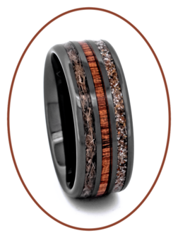 JB Memorials Exclusive Natureline Ceramic Zirkonium / Wood As en Haar Ring - WR015H