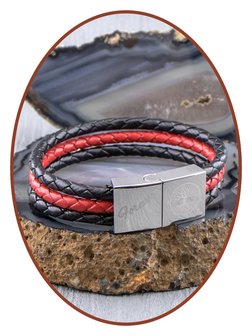 JB Memorials Edelstalen RVS / Leren Graveer (As) Armband met vulschroef - ZAS014RED