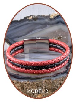 JB Memorials Edelstalen RVS / Leren Graveer (As) Armband met vulschroef - ZAS014RED