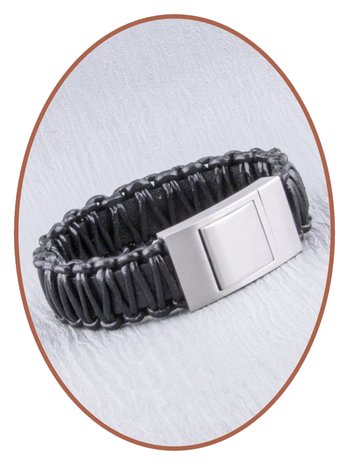 JB Memorials Edelstalen RVS Lederen Gedenk (As) Armband - ZAS013