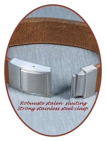 JB Memorials Edelstalen RVS Lederen Gedenk (As) Armband - ZAS055