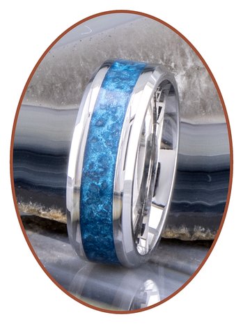 JB Memorials Edelstalen As Ring 'Sky Blue Glow' 6/8mm breed - CRA013