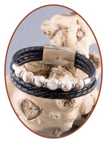 JB Memorials Edelstalen RVS / Leren (As) Kralen Keuze Armband met vulschroef - ZAS014KM