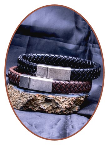 JB Memorials Edelstalen RVS Vintage Lederen As Armband 13mm - ASB024L