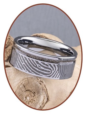 JB Memorials Tungsten Carbide Brede Vingerafdruk Heren As Ring - RB046HV