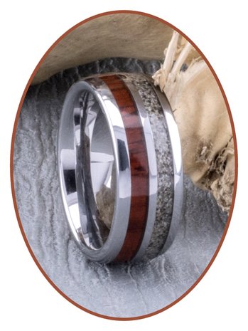 JB Memorials Exclusive Natureline Wood / Tungsten  Houten Ring met As - WR004