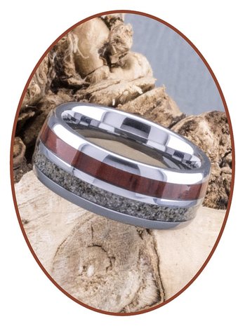 JB Memorials Exclusive Natureline Wood / Tungsten  Houten Ring met As - WR004