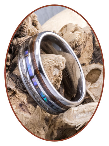 JB Memorials Exclusive Natureline Wood / Abalone Shell Tungsten As Ring - WR006