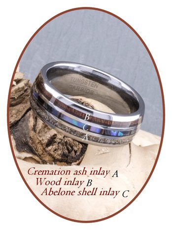 JB Memorials Exclusive Natureline Wood / Abalone Shell Tungsten As Ring - WR006