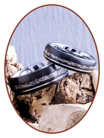 JB Memorials Tungsten Carbide Zilver/Zwart As Ring 6mm - WR017D