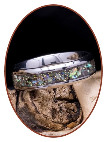 JB Memorials Edelstalen Abelone As Gedenk Ring  6/8mm breed - JCRA003