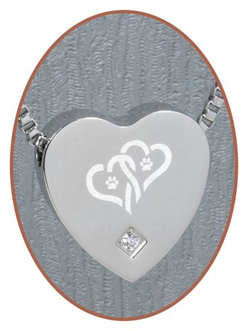 Edelstalen/RVS 'Dubbel hart/Poot' Hart Ashanger - B304CZ-X2