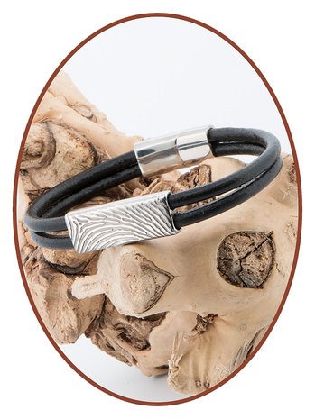 JB Memorials Edelstalen RVS / Leren Vingerafdruk (As) Armband met vulschroef - ZAS014X