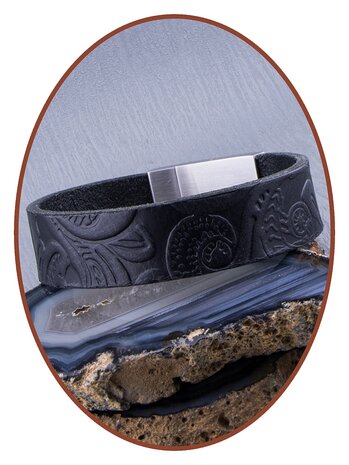 JB Memorials Edelstalen RVS Lederen 'Floral' Gedenk (As) Armband (2 kleuren leer leverbaar) - ZAS062