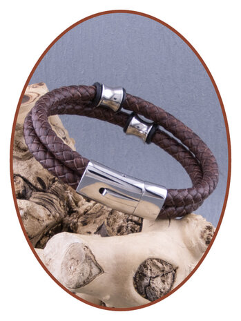 JB Memorials Edelstalen RVS Lederen As Armband 14mm - ASB051