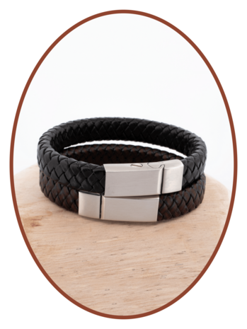 Edelstalen RVS Vintage Lederen As Armband 13mm - ASB024L-A