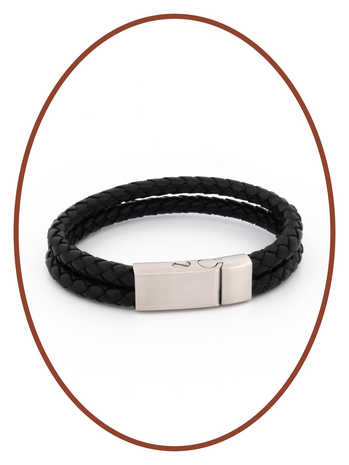 Edelstalen RVS Vintage Lederen As Armband - ASB029N