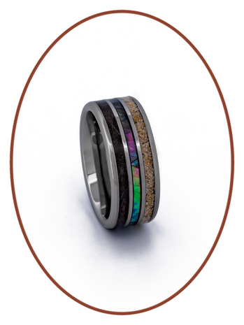 JB Memorials Exclusive Natureline Abalone Shell Tungsten As en Haar Ring - WR007H