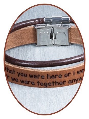 JB Memorials Edelstalen RVS Lederen Tekst Gedenk Armband Set - GEL003