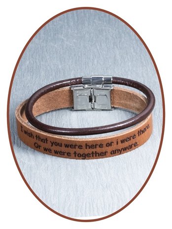 JB Memorials Edelstalen RVS Lederen Tekst Gedenk Armband Set - GEL003