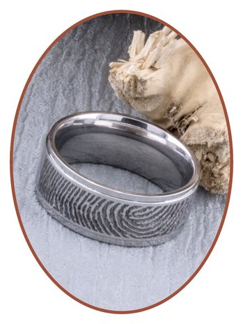 JB Memorials Edelstalen Diep Gegraveerde Matte Vingerafdruk Gedenk Ring - TR006