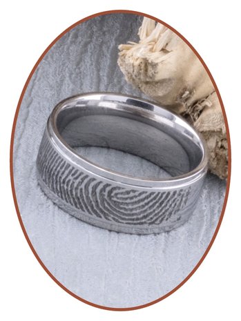 JB Memorials Edelstalen Diep Gegraveerde Matte Vingerafdruk Gedenk Ring - TR006