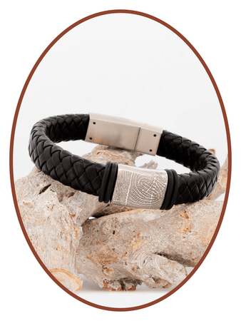 Edelstalen RVS / Leren Vingerafdruk (As) Armband met vulschroef - ASB050-Z