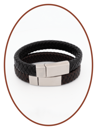 Edelstalen RVS Vintage Lederen As Armband 13mm - ASB024L-A