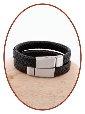 Edelstalen RVS Vintage Lederen As Armband 13mm - ASB024L-A