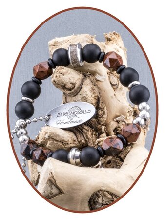 JB Memorials Frosted Agaat - Obsidiaan As Armband - KHA014
