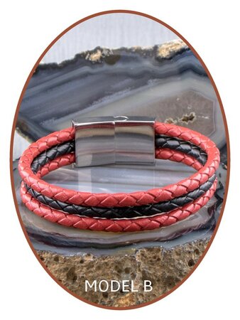 JB Memorials Edelstalen RVS / Leren Graveer (As) Armband met vulschroef - ZAS014RED